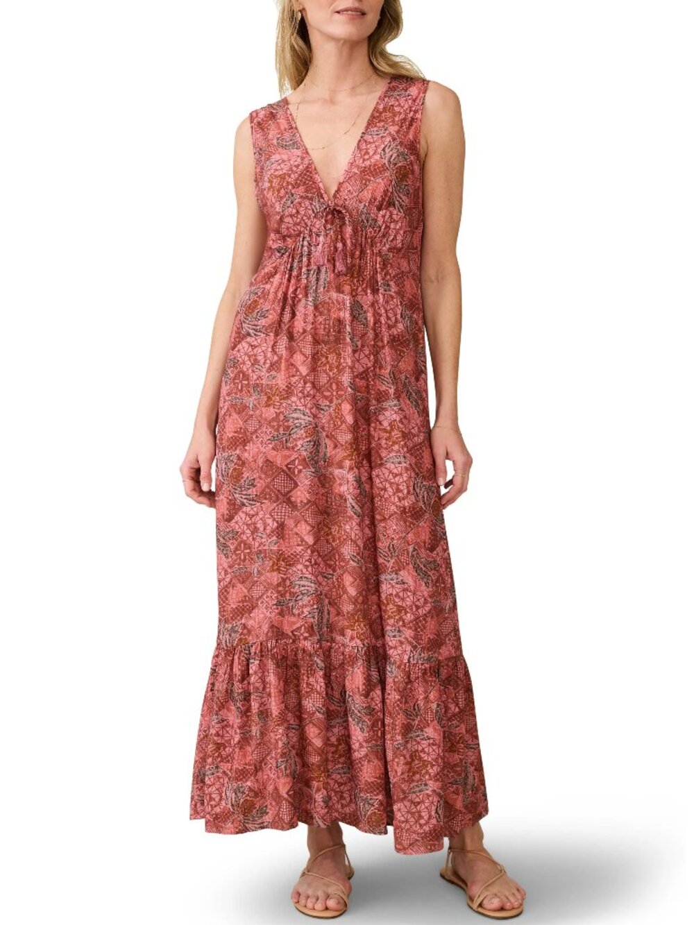 Faherty Eden Floral Print Ruffle Hem Sleeveless Maxi Dress Island Breeze Floral